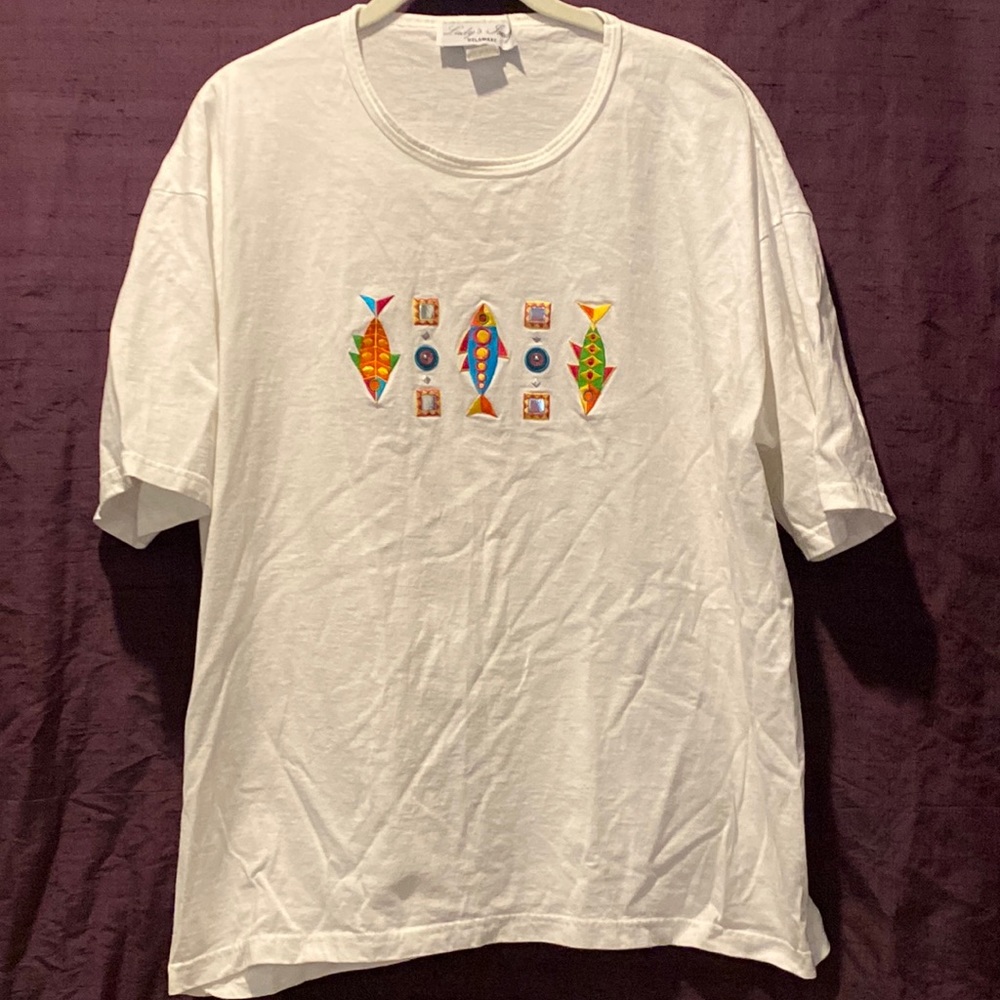 Oversized White T Shirt with Embroidery and Appliqué